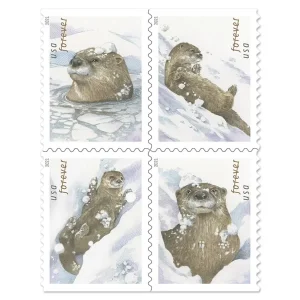 Otters in Snow Stamps